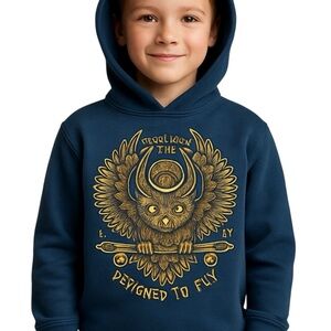 Kids Shaun White Hoodie, skateboarding, Blue with Owl Design, sz 6-7